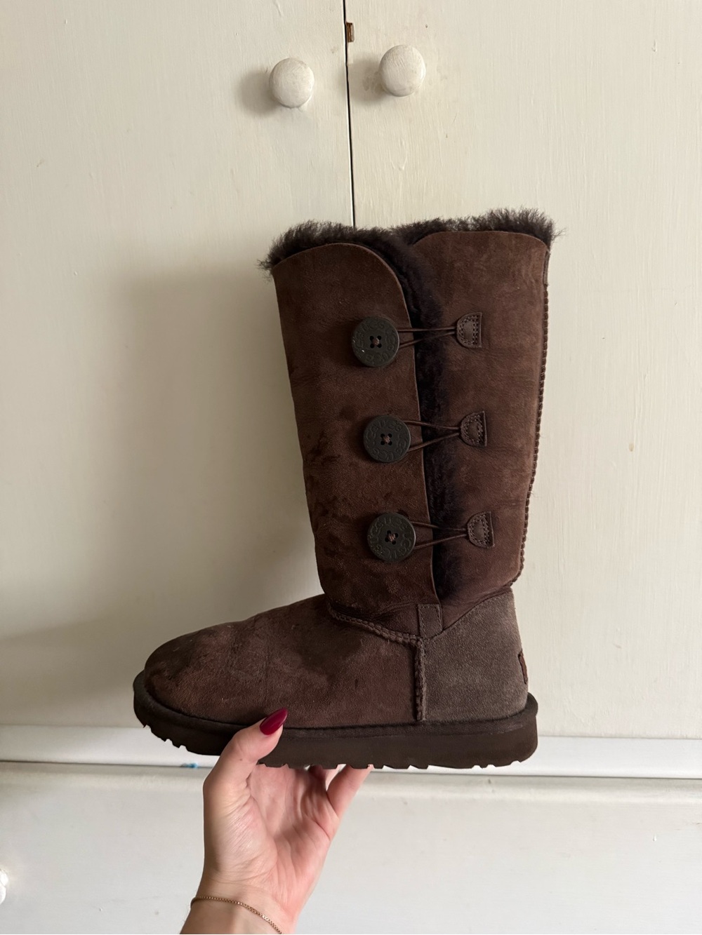 Ugg Women’s Brown Button-Trim Shearling Boot